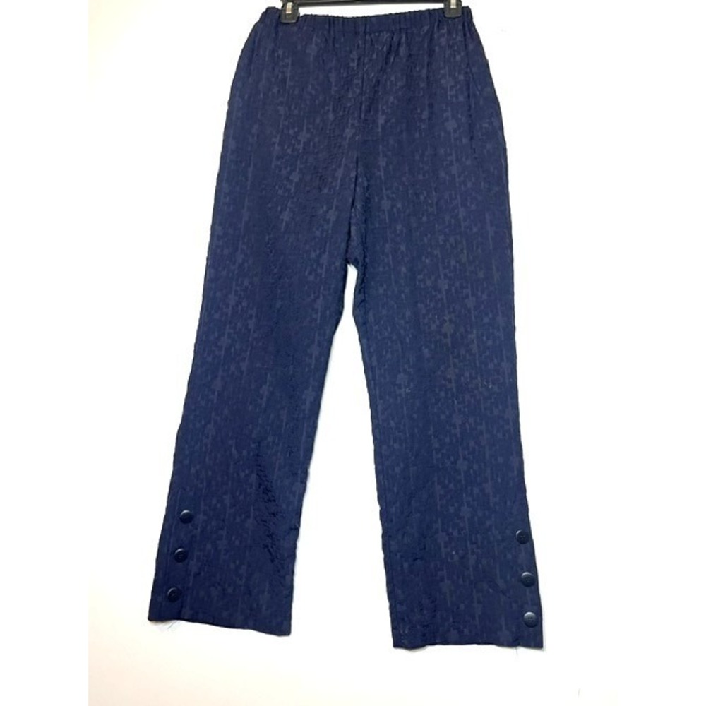 Joseph‎ Ribkoff Navy Blue Textured Button Hem Pull On Pants Made in Canada 6
